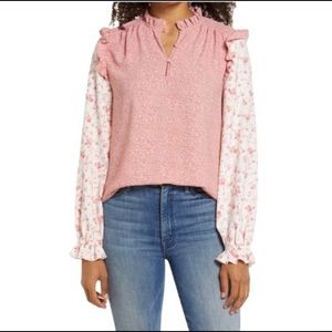 Rachel Parcell Ruffle Blouse Pink Cheetah Mixed